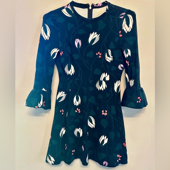 Kate Spade Zip Back Green & Floral Pattern Mini Dress XS - Picture 1 of 9